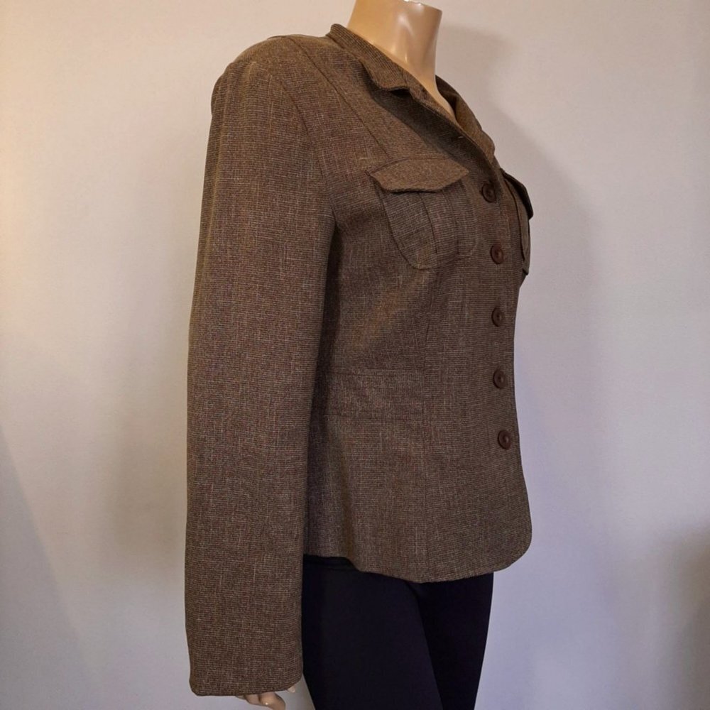 Cleo Blazer Jacket Tweed Fall Military Brown Womens Size 12 Flap Pocket Gorpcore - Picture 4 of 12